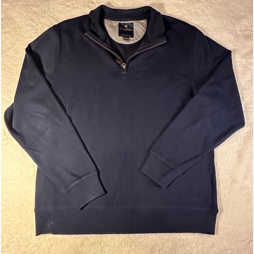 Brooks Brothers Mens Navy Blue 100% Cotton Quarter Zip Pullover Sweater Large
